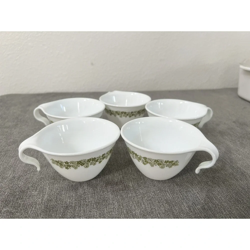 Set of 5 Corelle Spring Blossom Crazy Daisy Cups Hook‎ Handle Vintage Stackable